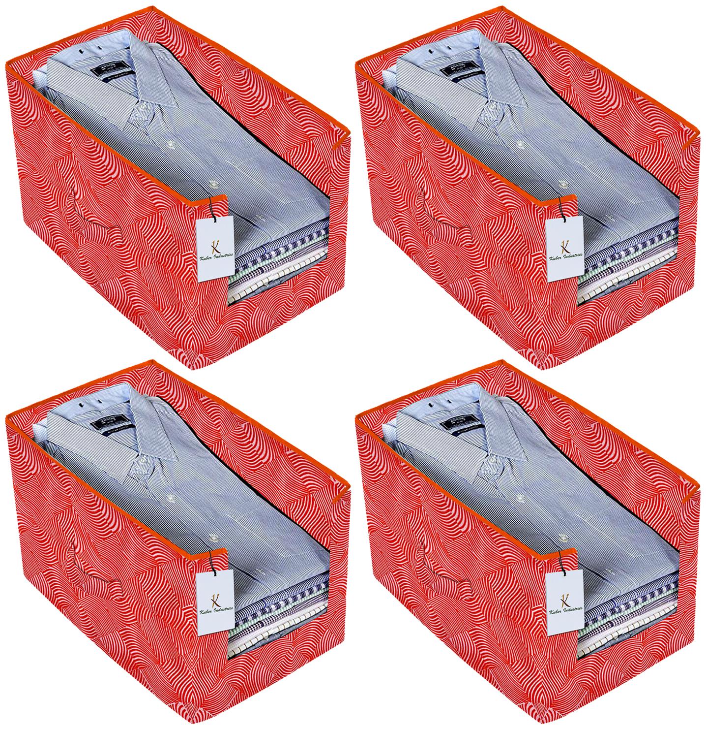 

Kuber Industries Laheriya Printed 4 pc Non Woven Shirt Stacker Wardrobe Organizer Set (Orange) - CTHH16826