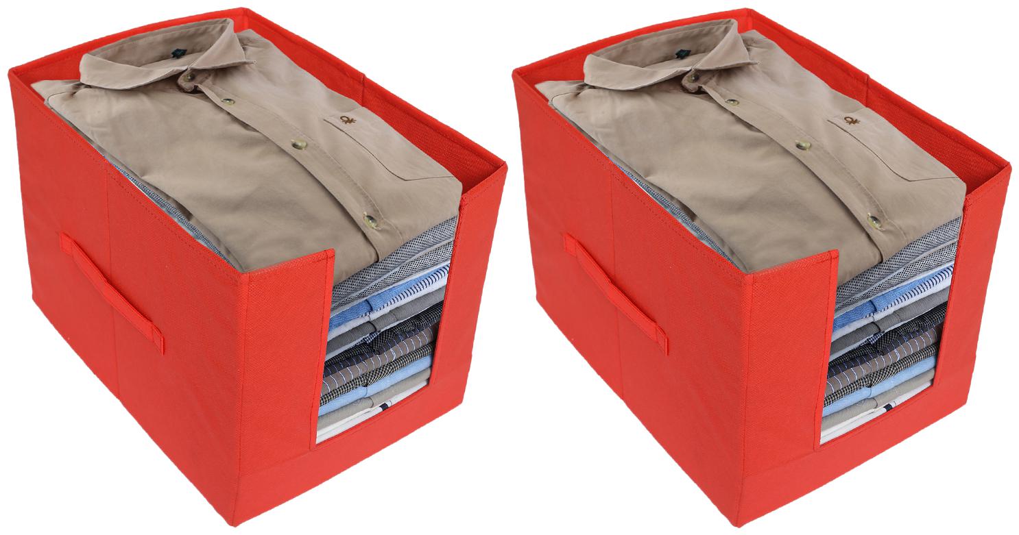 

Kuber Industries Non-Woven 2 pcs Shirt Stacker Wardrobe Organizer (Red) CTHH11803