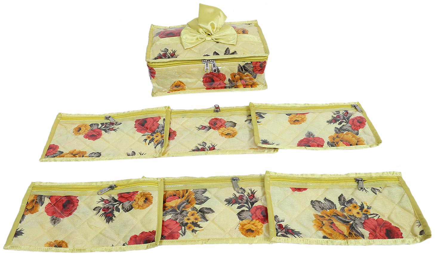 

Kuber Industries Satin Jewellery Kit with six extra pouches (Gold)- CTHH10472