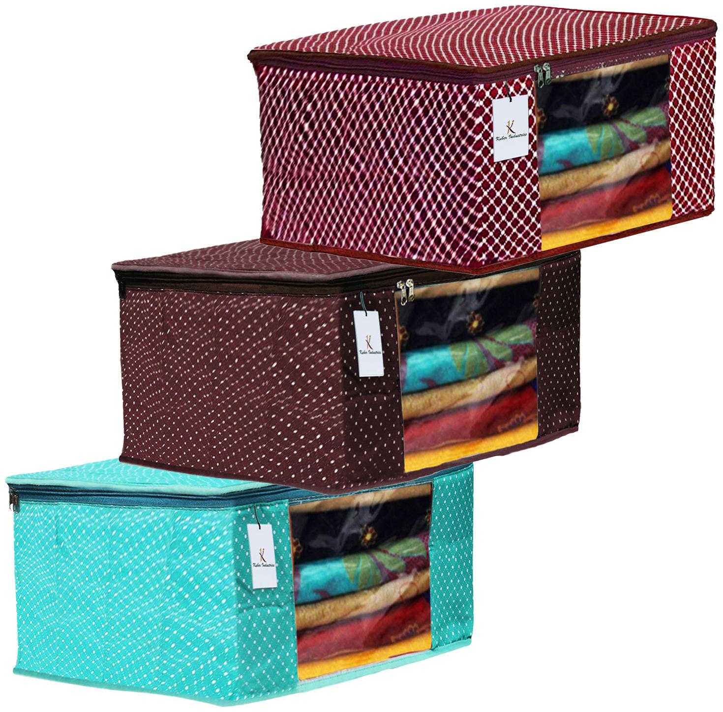 

Kuber Industries Polka Dots 3 pcs Cotton 3 Layered Quilted Saree Cover (Green Brown Maroon) - CTHH14903