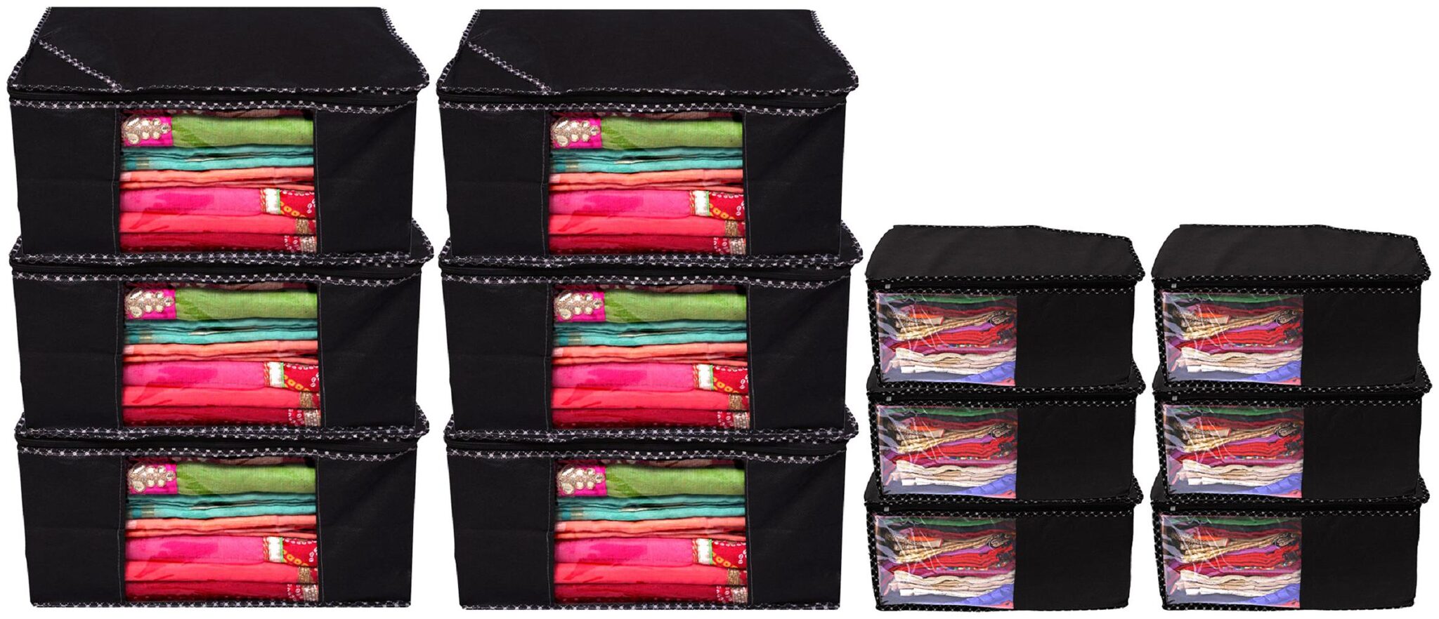 

Kuber Industries Non Woven 6 pc Saree Cover Cloth Wardrobe Organizer And 6 pcs Blouse Cover Combo Set (Black) - CTHH17778