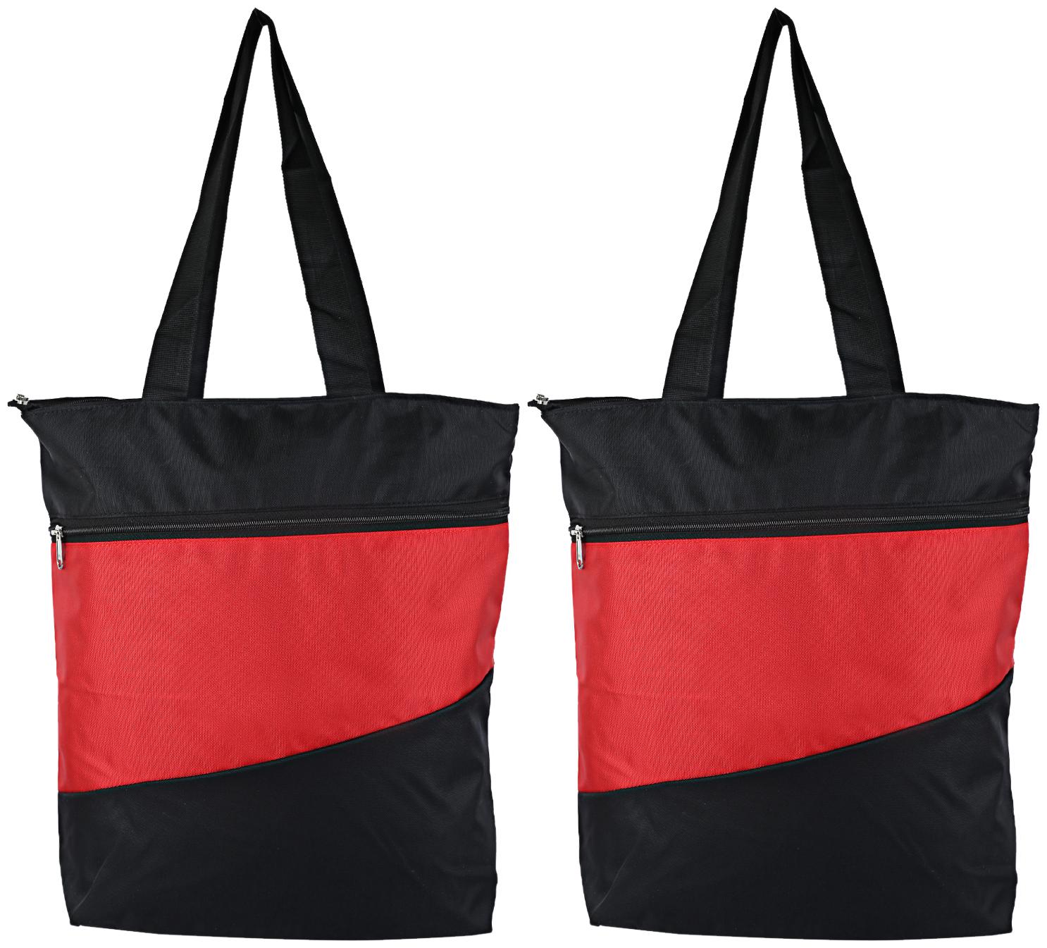 

Kuber Industries Rexene 2 pc Shopping Bag (Red Black)- CTHH10358