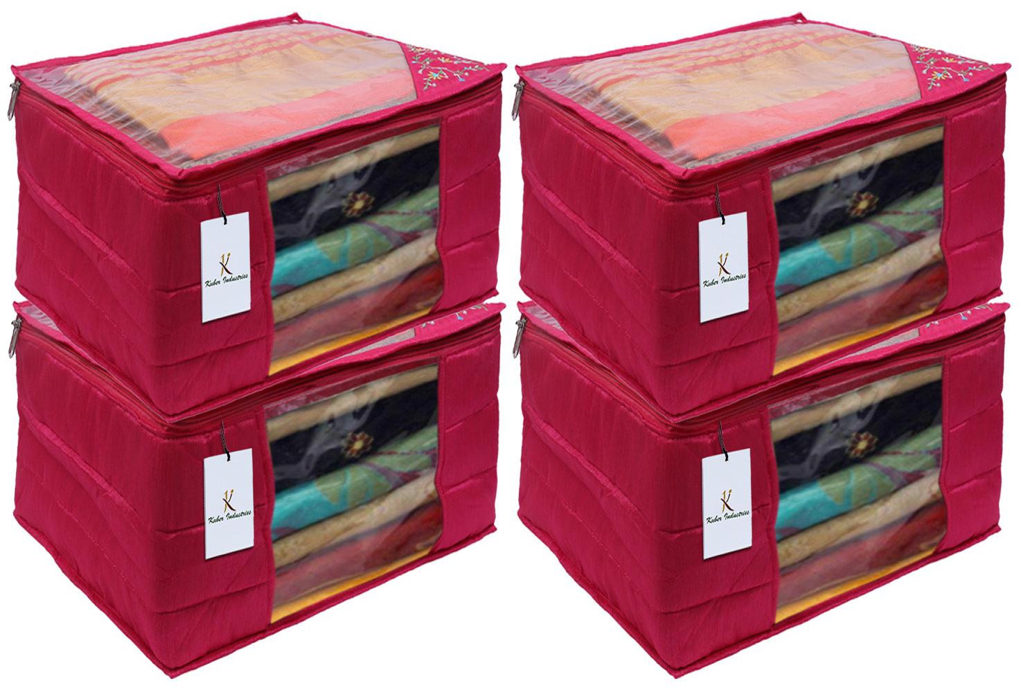 

Kuber Industries 3 layered Quilted Silk 4 Pieces Saree Cover (Pink) - CTHH21521