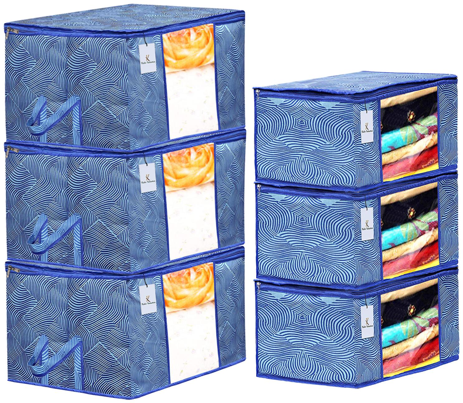 

Kuber Industries Laheriya Printed Non Woven 3 pcs Saree Cover And 3 pcs Underbed Storage Bag Cloth Organizer For Storage Blanket Cover Combo Set (Blue) - CTHH18066
