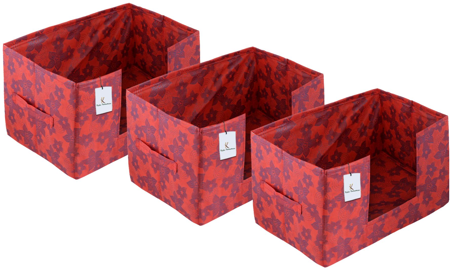 

Kuber Industries Metalic Flower 3 pcs Large Capacity Space Saver Closet Stackable and Foldable Saree Clothes Storage Bag Non-Woven Rectangle Cloth Saree Stacker Wardrobe Organizer (Red) CTHH15691