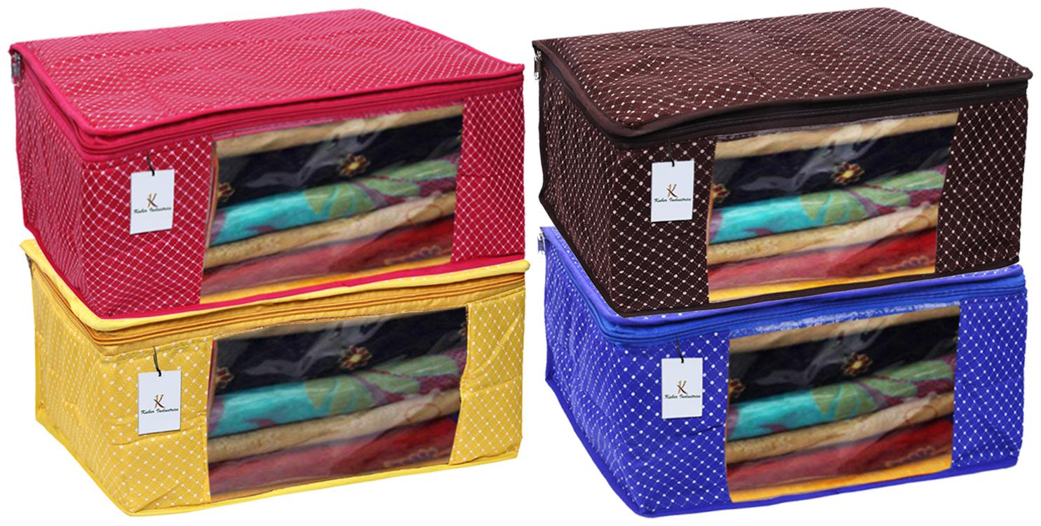 

Kuber Industries Polka Dots 4 Piece Cotton 3 Layered Quilted Saree Cover Multi Color- CTHH12938