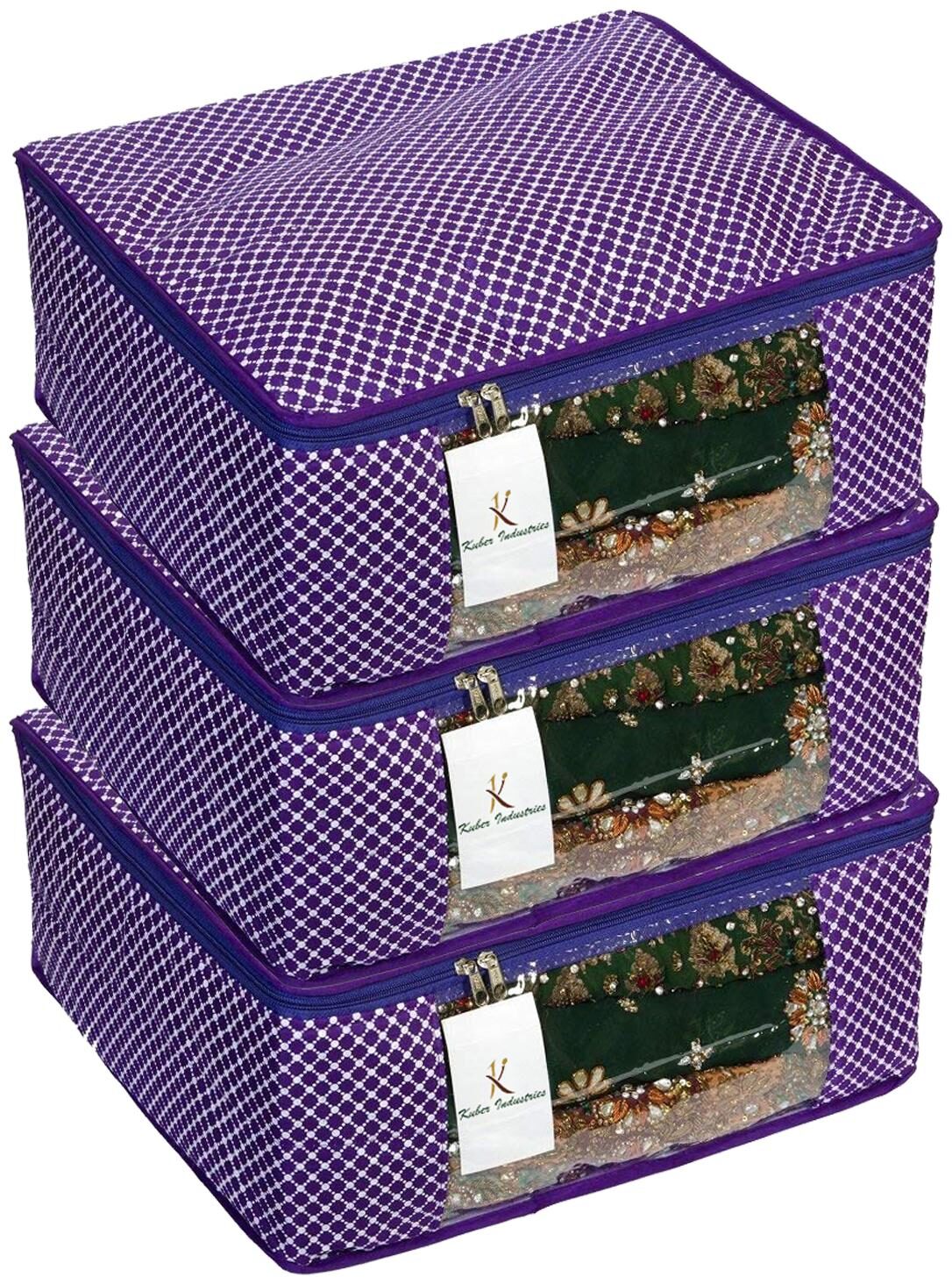 

Kuber Industries Cotton 3 Pcs Hathkadi Print Saree Cover (Purple) CTHH11376