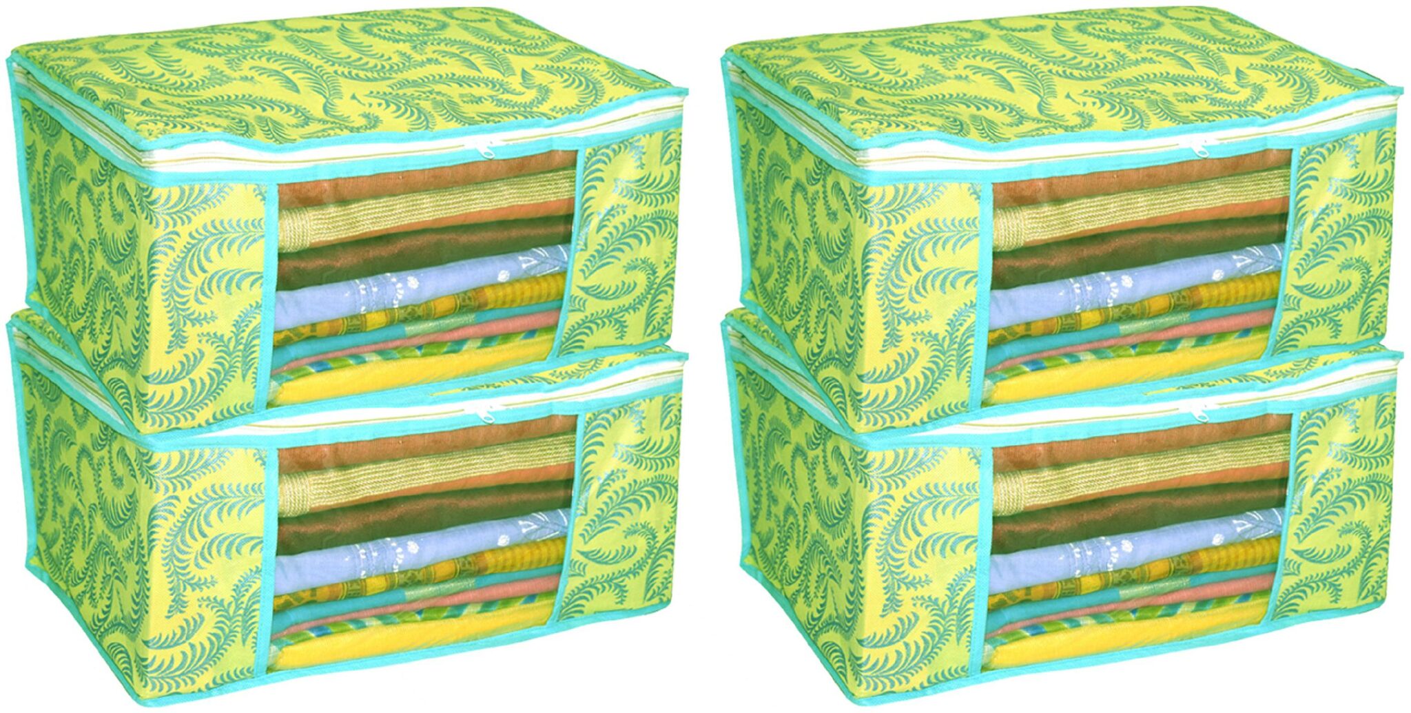 

Kuber Industries Metallic Print 4 pc Non woven Saree Cover Set Green CTHH10187