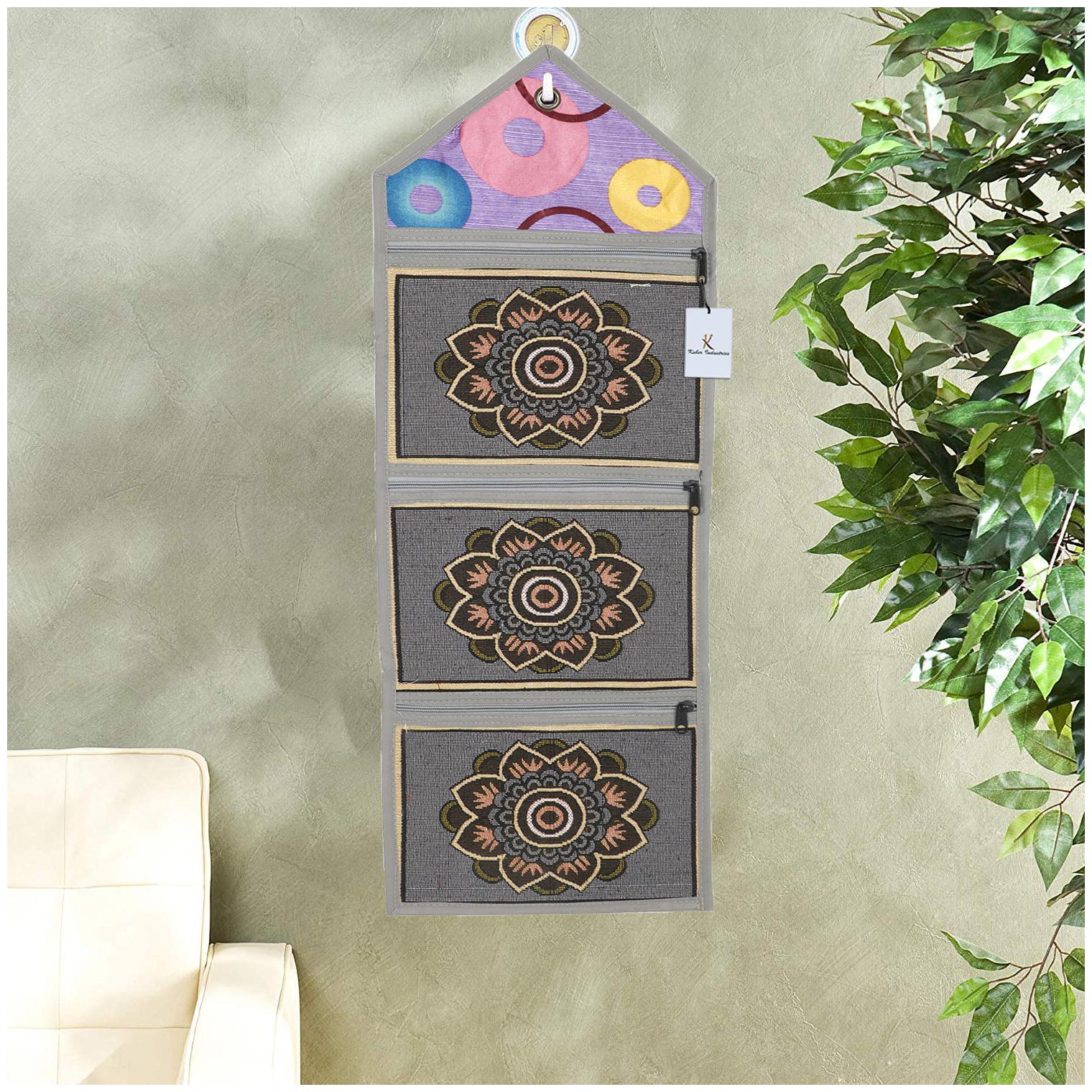 

Kuber Industries Flower Design Cotton Wall Hanging Magazine Holder(Grey) - CTHH16229