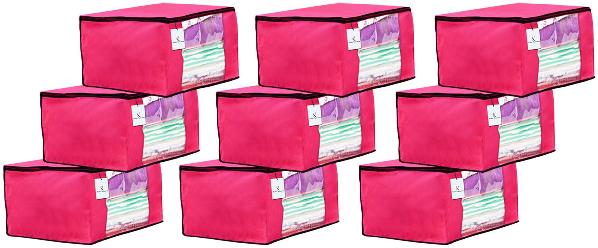 

Kuber Industries 9 Piece Non Woven Fabric Saree Cover Set with Transparent Window Extra Large Pink CTHH14067
