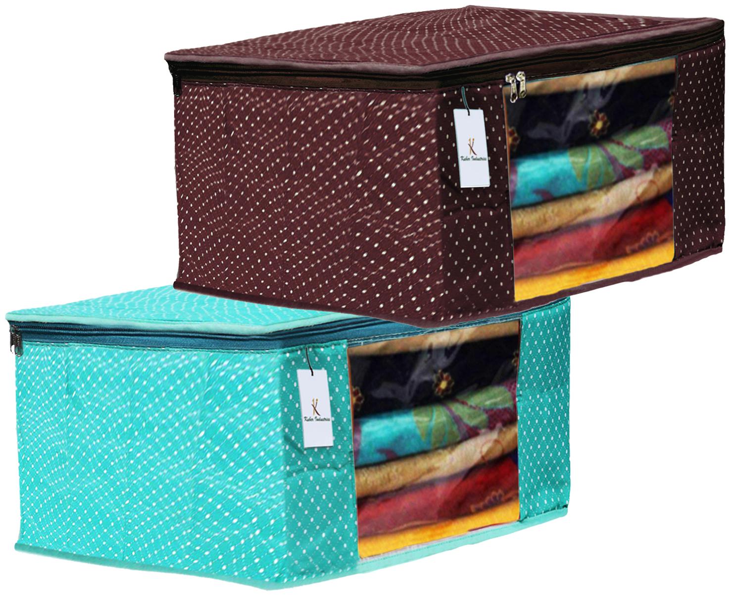 

Kuber Industries Polka Dots 2 pcs Cotton 3 Layered Quilted Saree Cover (Green Brown) - CTHH14832