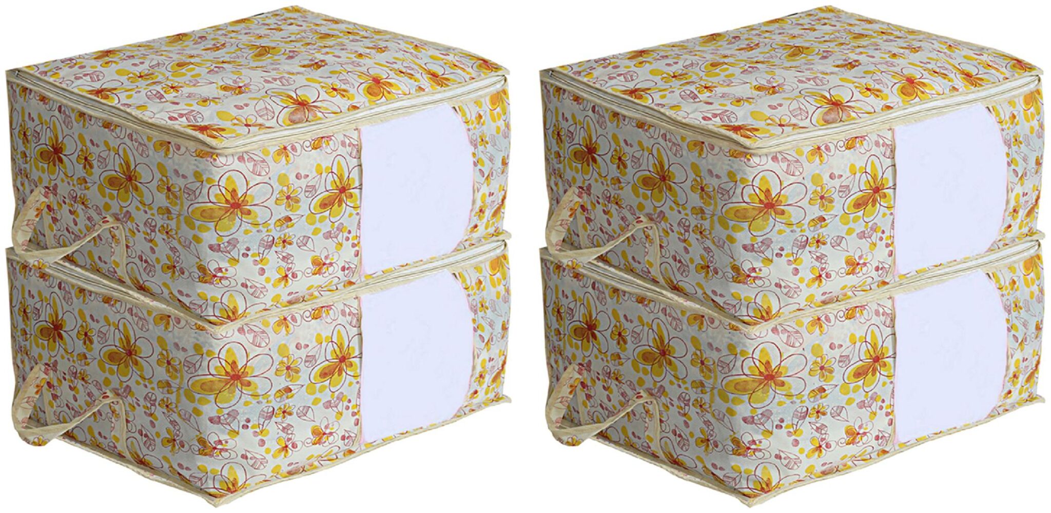 

Kuber Industries Non-Woven 4 pcs Underbed Storage Bag (Ivory Red) CTHH19104