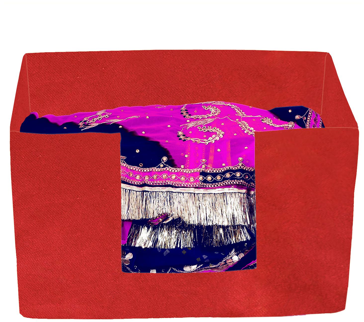 

Kuber Industries Large Capacity Space Saver Closet Stackable and Foldable Saree Clothes Storage Bag Non-Woven Rectangle Cloth Saree Stacker Wardrobe Organizer (Red) CTHH15726