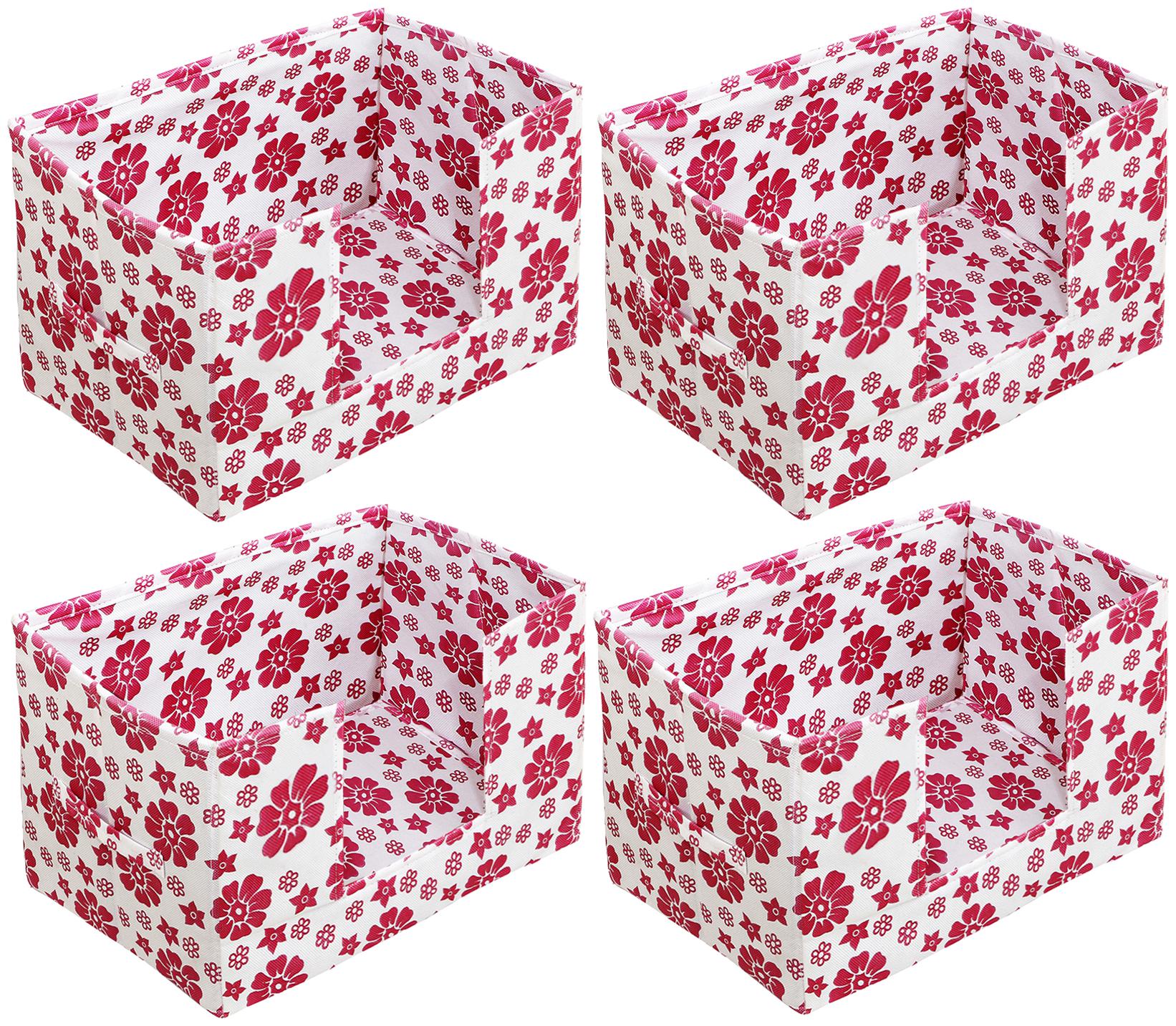 

Kuber Industries Flower Design 4 pcs Large Capacity Space Saver Closet Stackable and Foldable Saree Clothes Storage Bag Non-Woven Rectangle Cloth Saree Stacker Wardrobe Organizer (Pink) CTHH15673