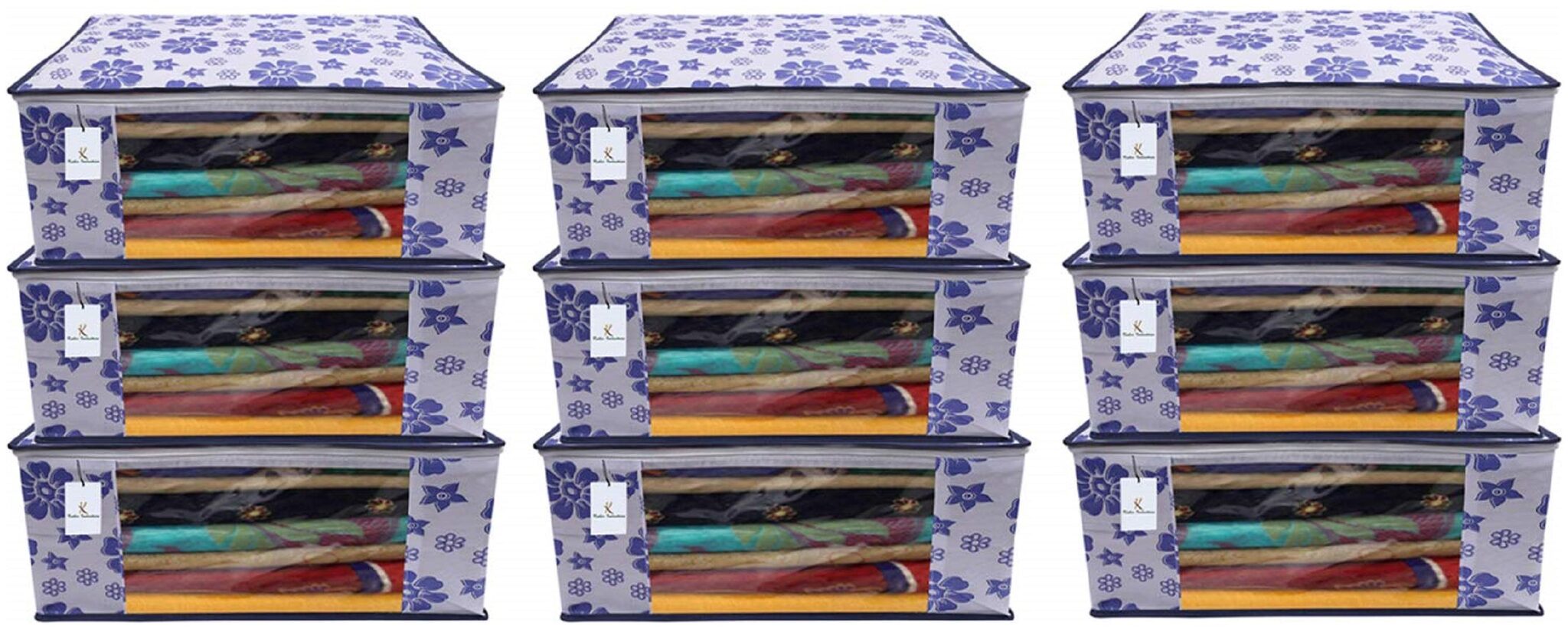 

Kuber Industries 9 pc Non Woven Saree Cover Set Royal Blue CTHH11745