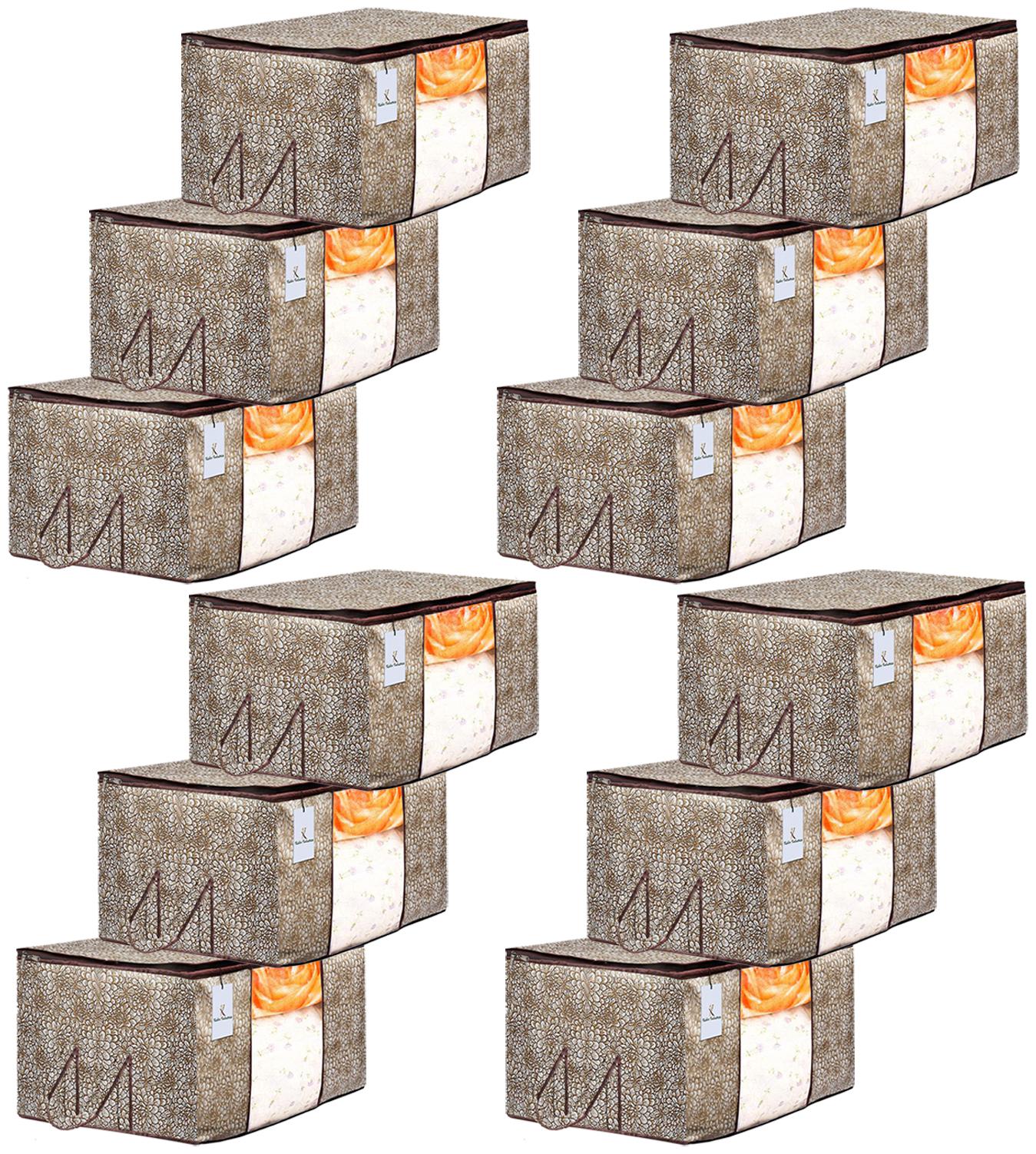 

Kuber Industries Metalic Printed 12 pc Non Woven Underbed Storage Bag Storage Organiser Blanket Cover with Transparent Window Extra Large Golden Brown CTHH15641