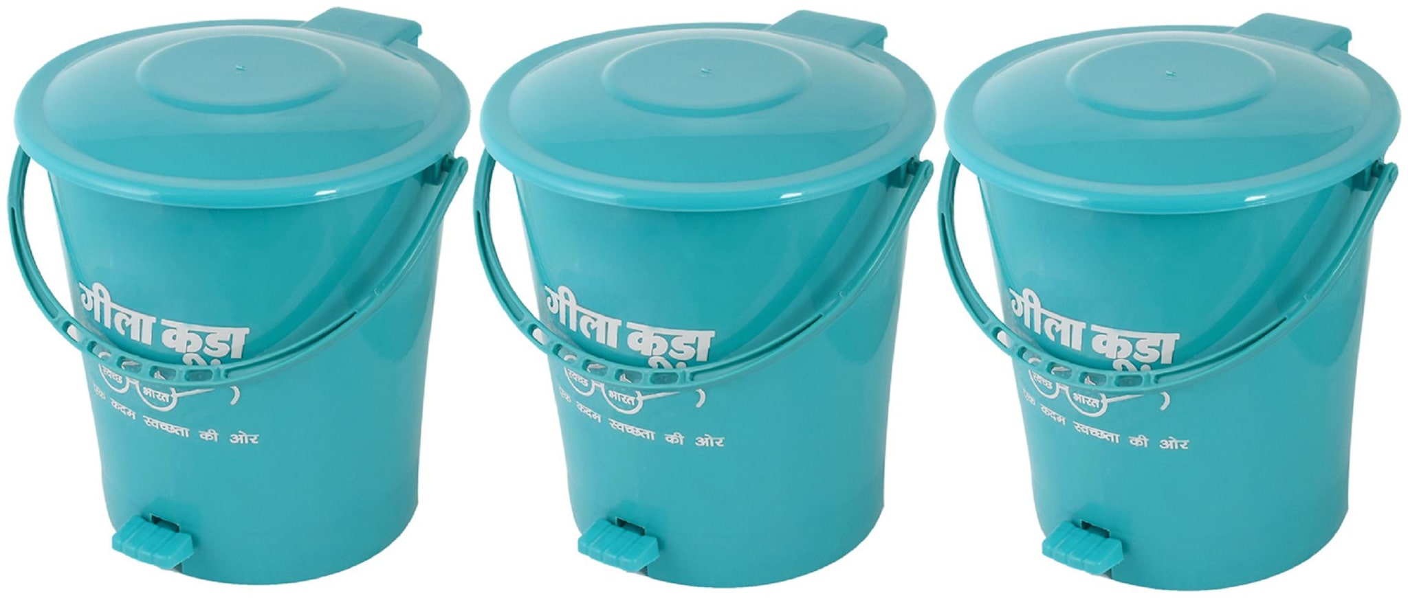 

Kuber Industries Swach Bharat 3 pcs Plastic Dustbin Garbage Bin with Handle 10 L (Green) - CTHH17460