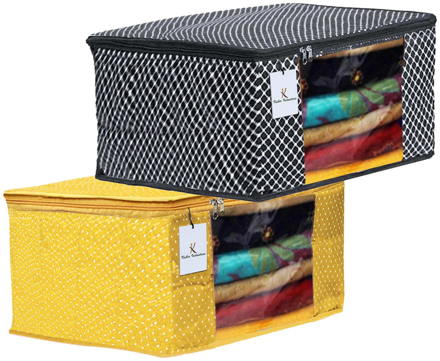 

Kuber Industries Polka Dots 2 pcs Cotton 3 Layered Quilted Saree Cover (Yellow Black) - CTHH14876