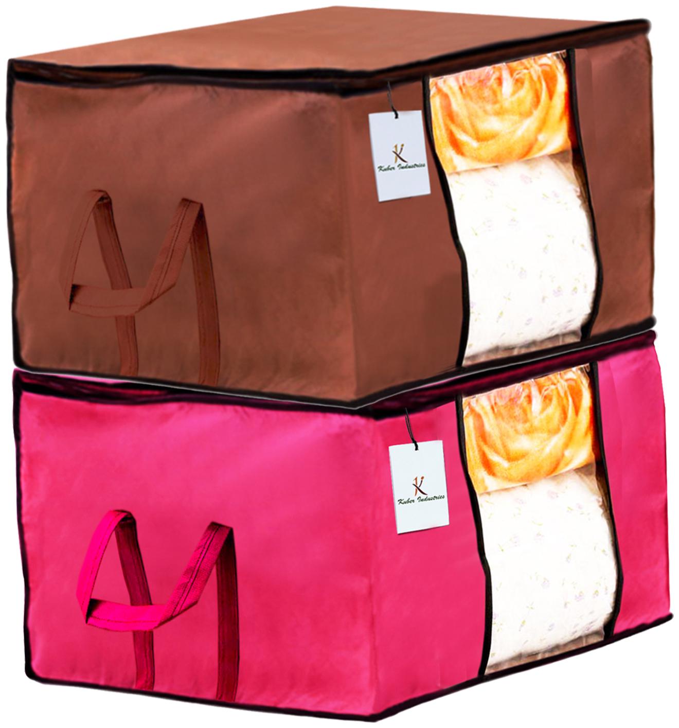 

Kuber Industries Underbed Storage Bag Storage Organiser Blanket Cover Set of 2 - Dark Brown Pink Extra Large Size CTHH14279