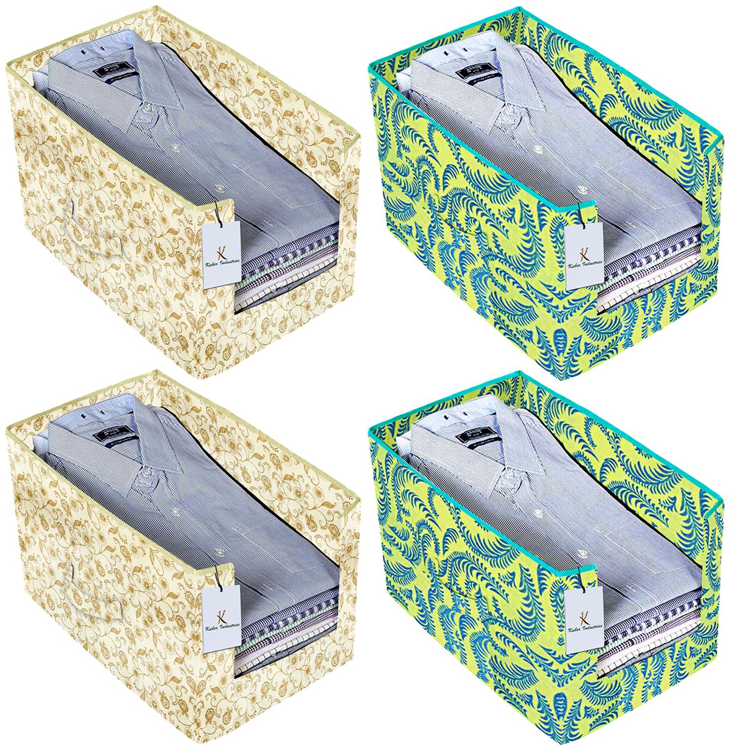 

Kuber Industries Metalic Printed 4 pc Non Woven Shirt Stacker Wardrobe Organizer Set (Green Brown) - CTHH16654