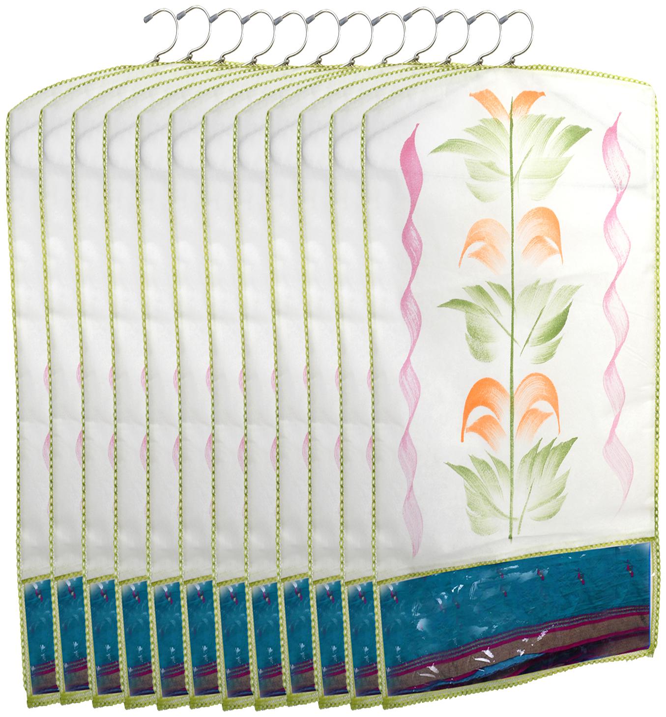 

Kuber Industries Printed 12 pc Non Woven Hanging Saree Cover Wardrobe Organiser (Green) - CTHH18308