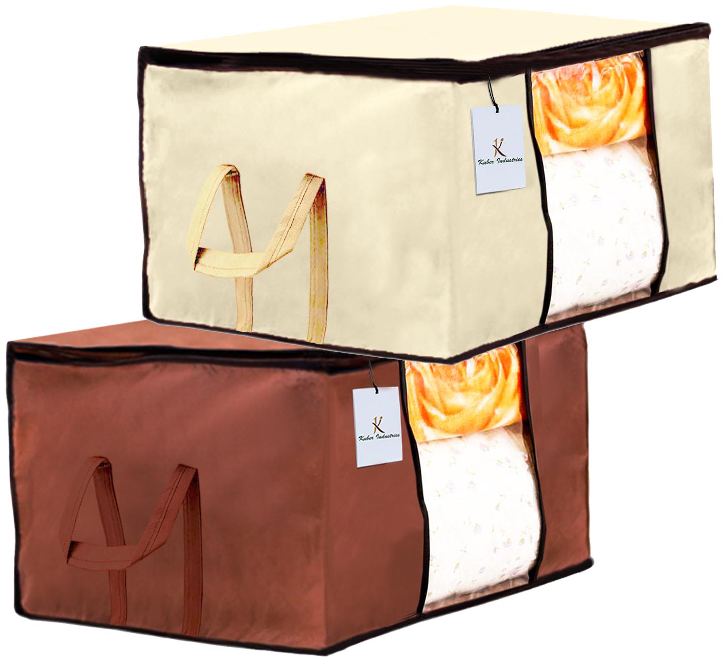 

Kuber Industries Underbed Storage Bag Storage Organiser Blanket Cover Set of 2 - Ivory Dark Brown Extra Large Size CTHH14226