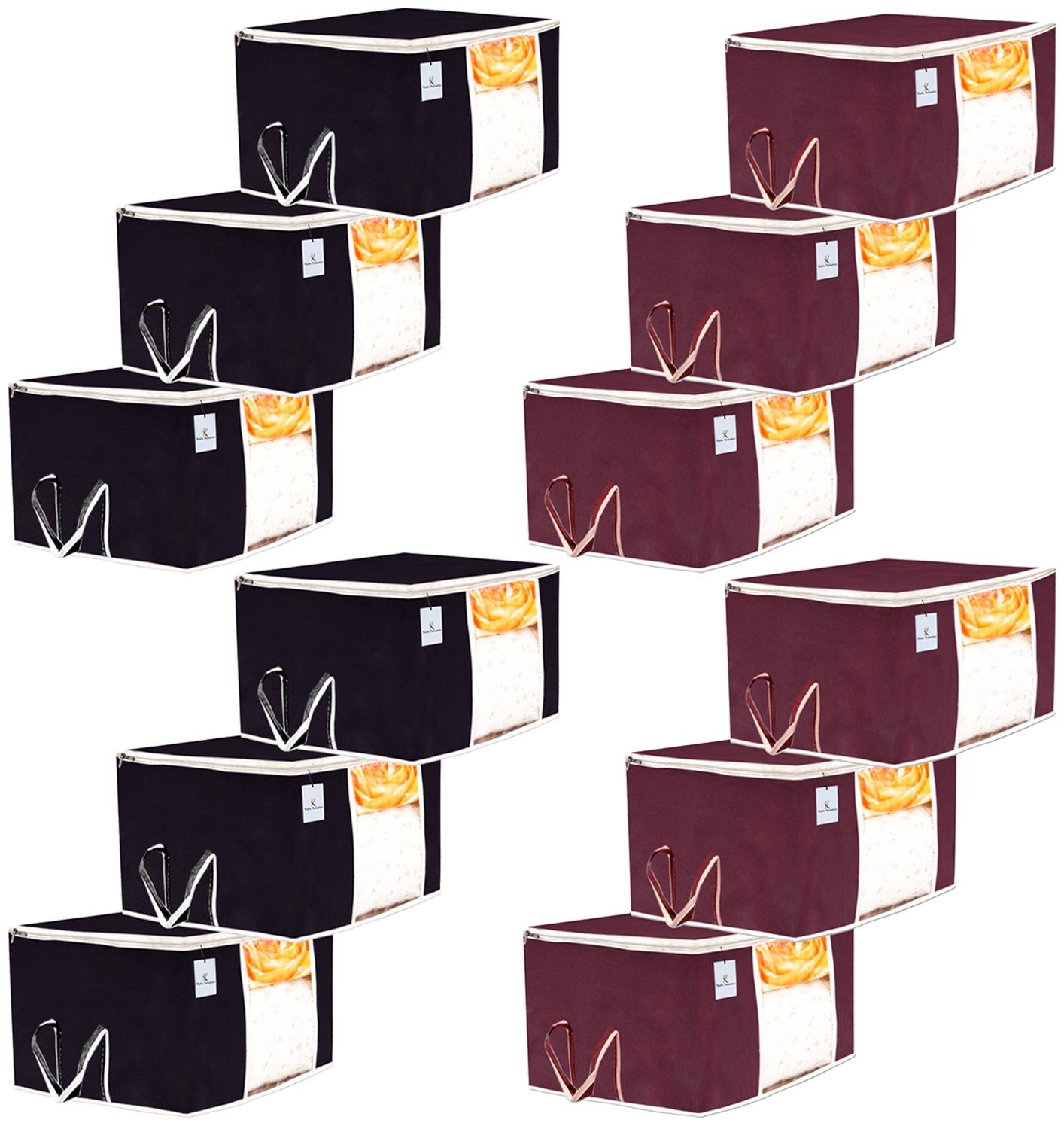 

Kuber Industries 12 pc Non Woven Underbed Storage Bag Storage Organiser Blanket Cover with Transparent Window Extra Large Maroon Black CTHH15651