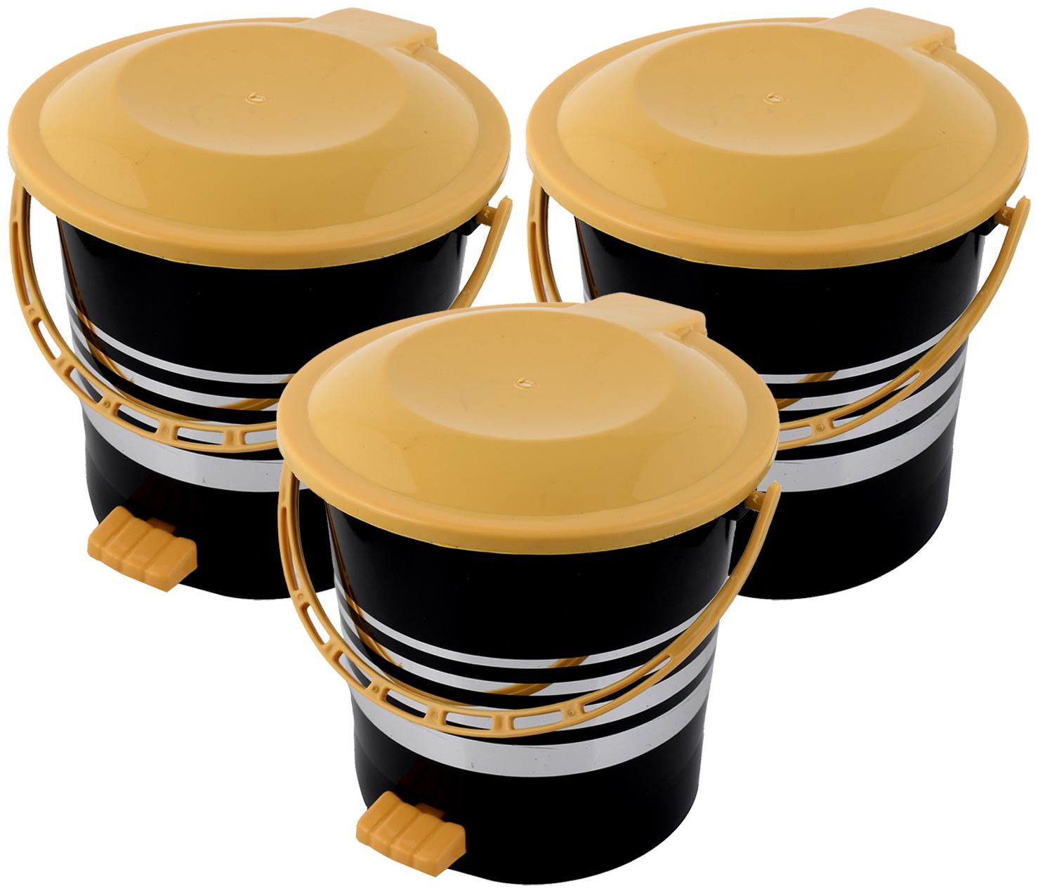 

Kuber Industries 3 pcs Plastic Dustbin Garbage Bin with Handle 5 L (Yellow) - CTHH17350