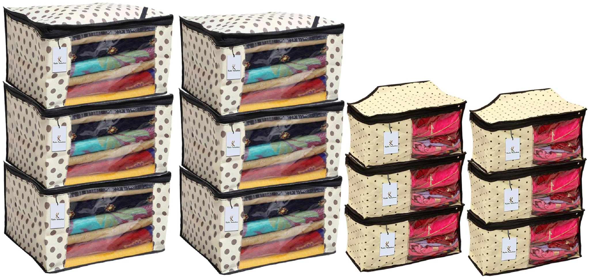 

Kuber Industries Polka Dots Design Non Woven 6 pc Saree Cover Cloth Wardrobe Organizer And 6 pcs Blouse Cover Combo Set (Ivory) - CTHH17807
