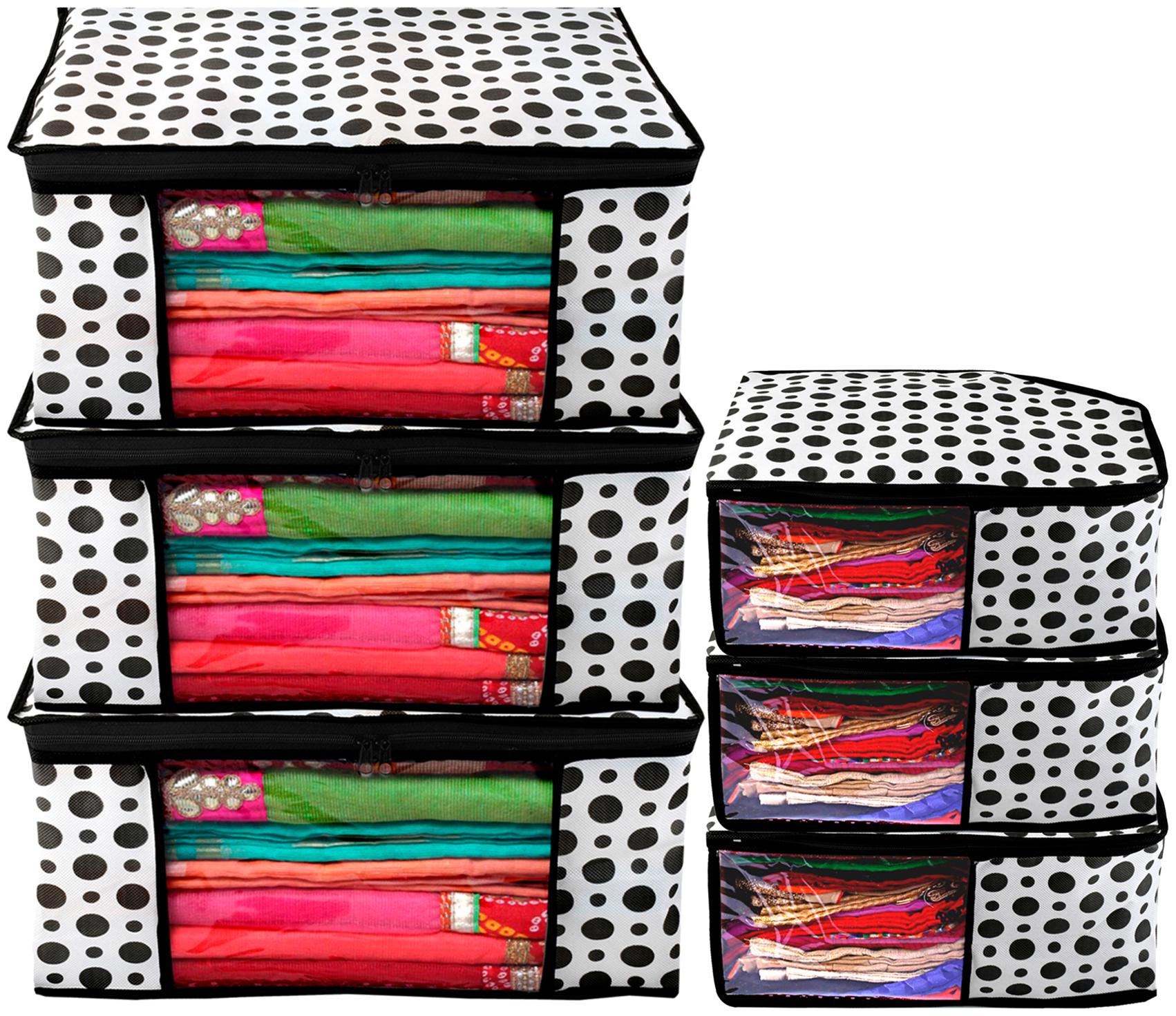 

Kuber Industries Polka Dots Design 3 pc Non Woven Saree Cover And 3 pcs Blouse Cover Large (Black White) - CTHH17498