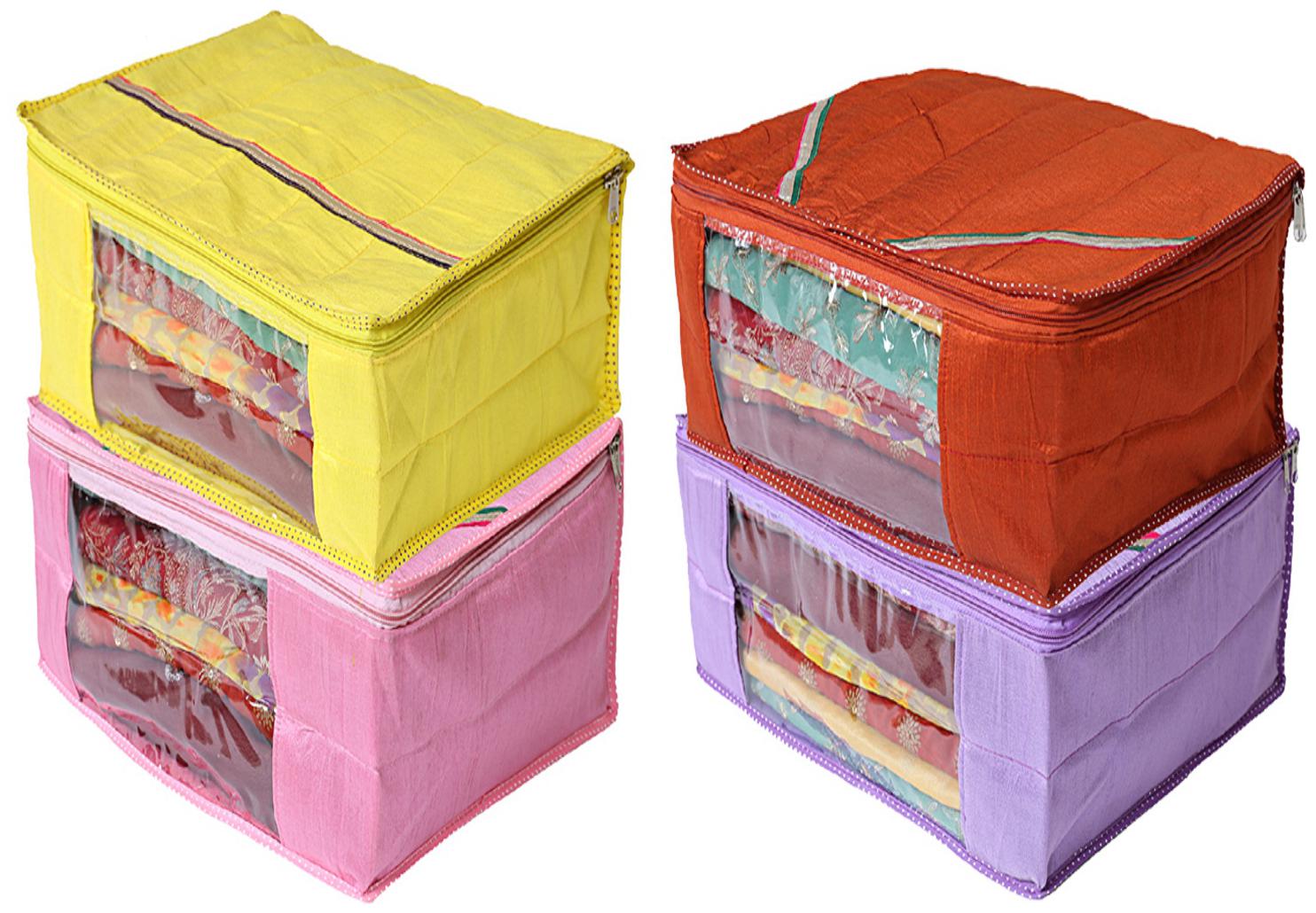 

Kuber Industries 4 pcs Raw Silk Saree Cover Wardrobe Organizer (Multi)- CTHH19229
