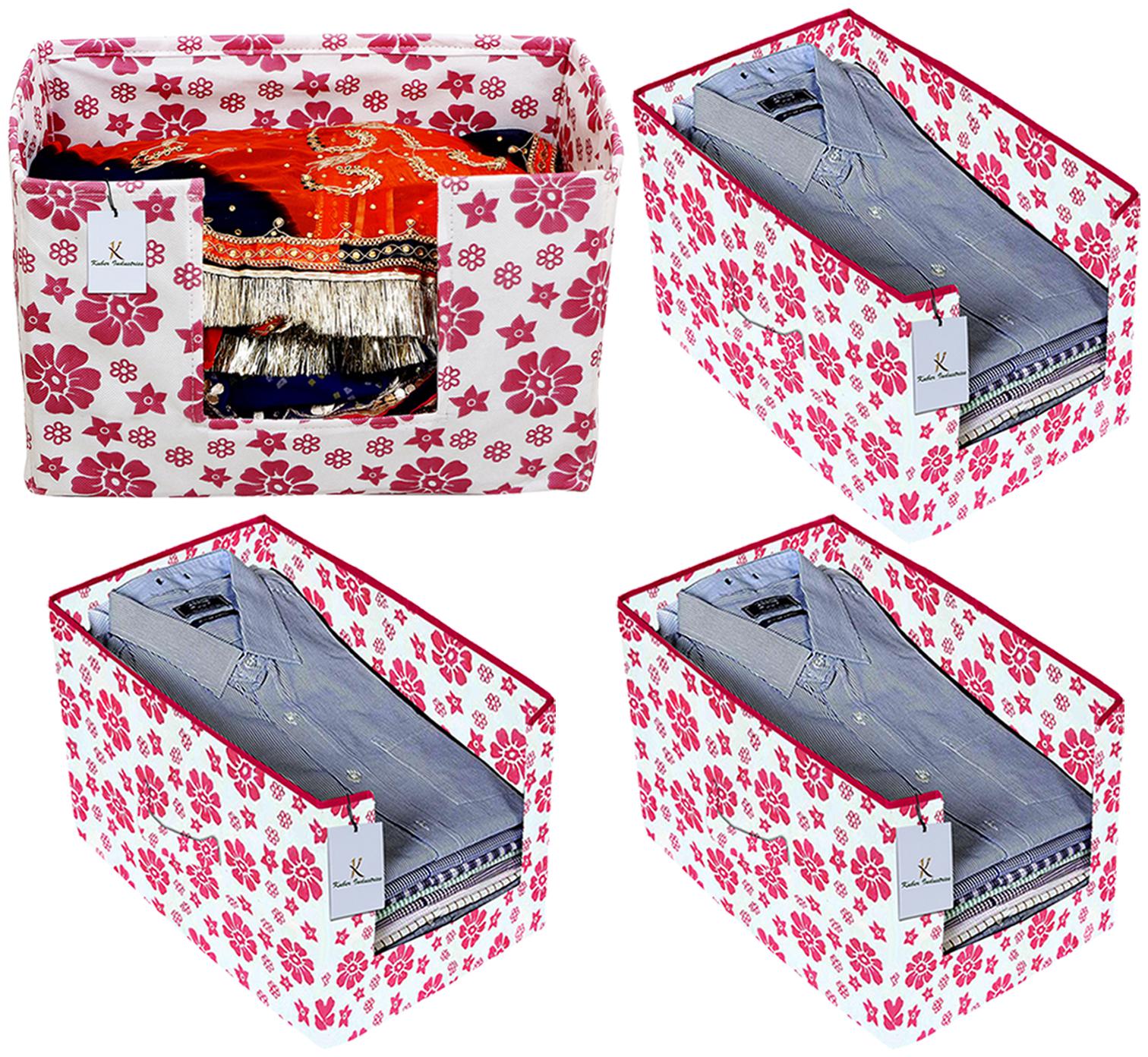 

Kuber Industries Flower Printed Non Woven 3 pc Shirt Stacker And 1 pc Foldable Rectangle Cloth Saree Stacker Cloth Wardrobe Organizer Wardrobe Organizer (Pink) - CTHH17579