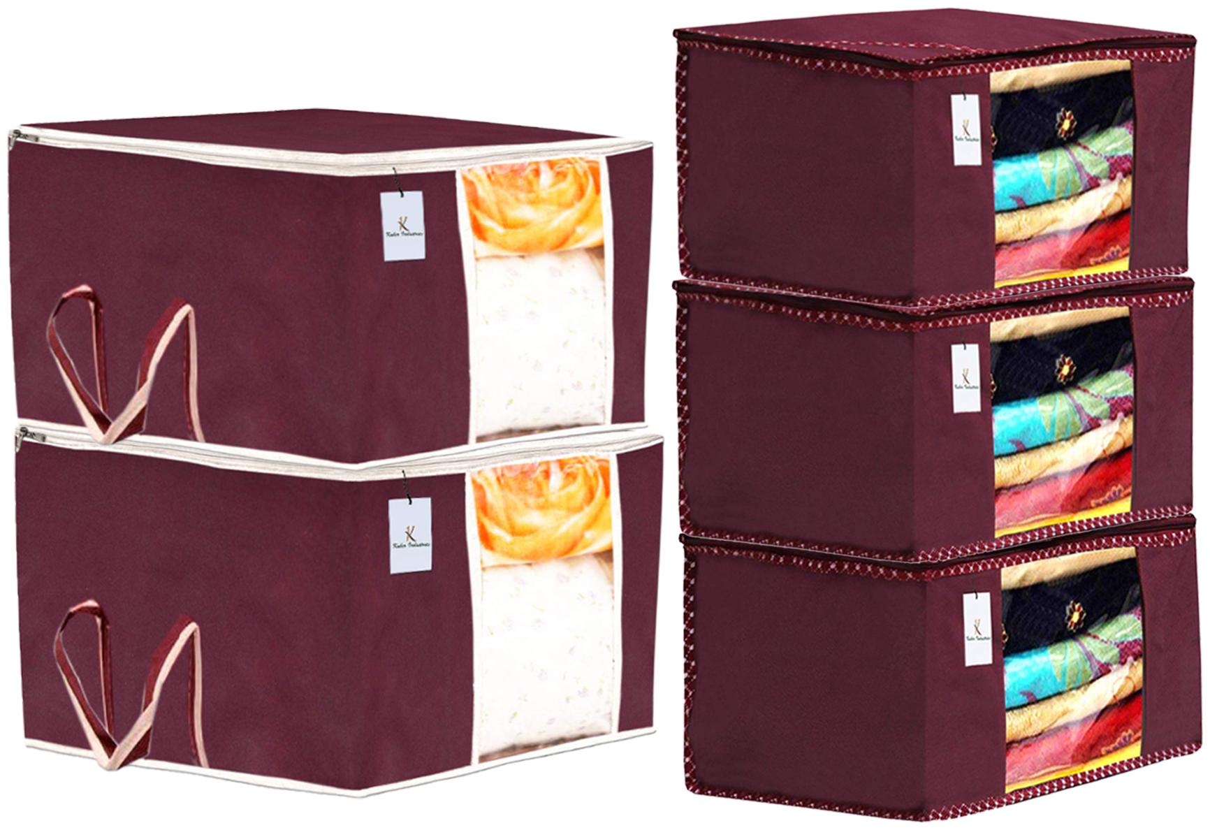 

Kuber Industries Non Woven 3 pcs Saree Cover And 2 pcs Underbed Storage Bag Cloth Organizer For Storage Blanket Cover Combo Set (Maroon) - CTHH17835