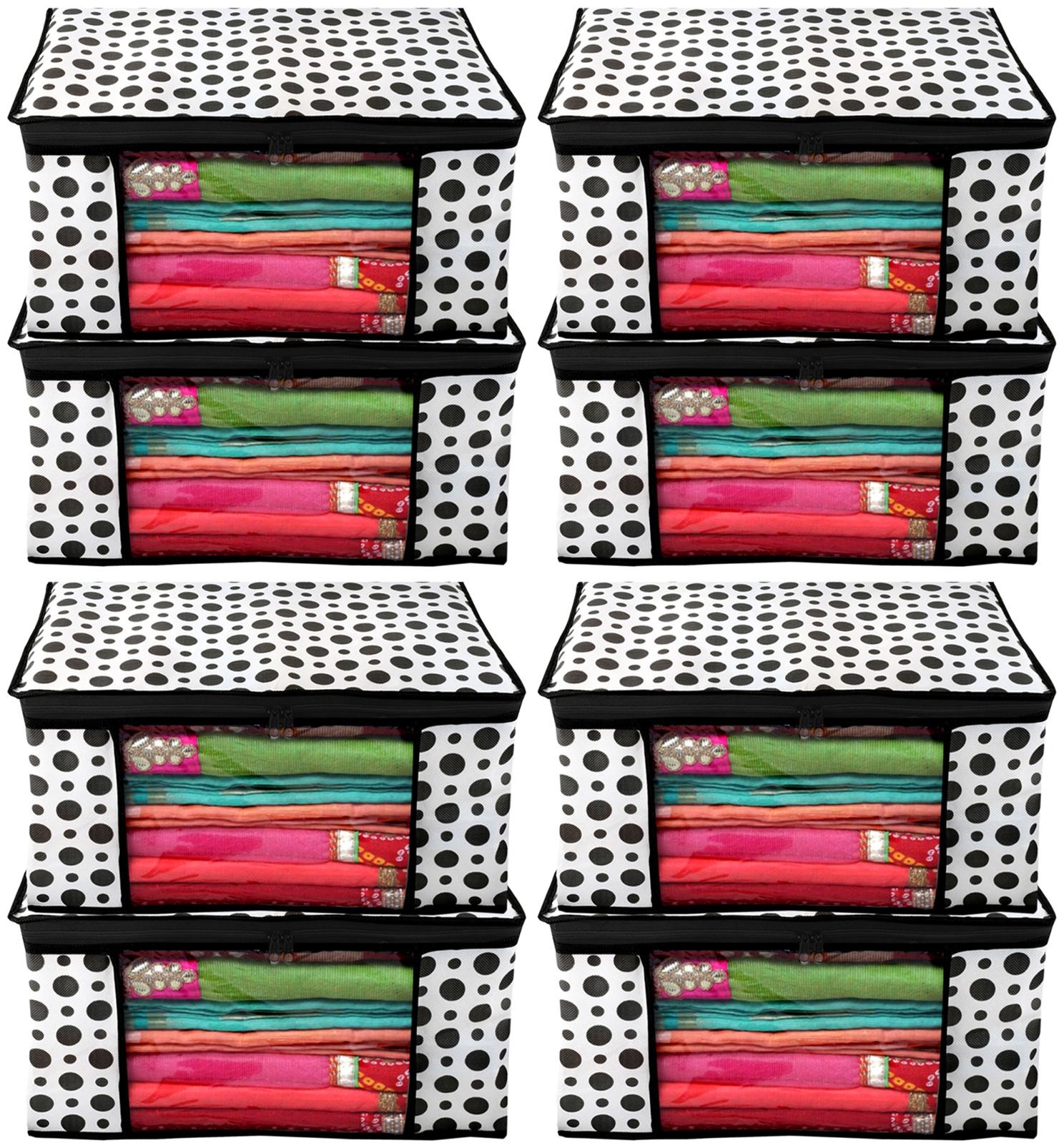 

Kuber Industries Polka Dots Design 8 pc Non Woven Fabric Saree Cover Clothes Organiser For Wardrobe Set with Transparent Window Extra Large (Black White) - CTHH17472
