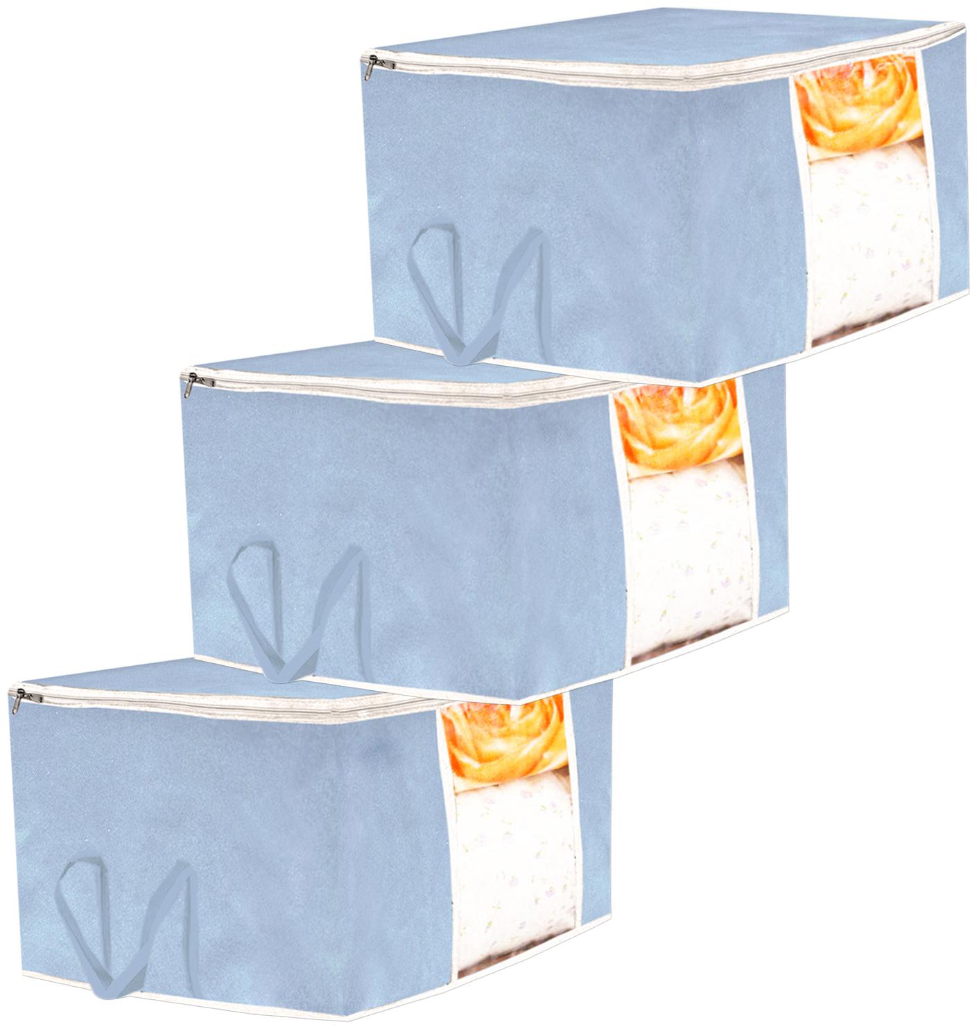 

Kuber Industries 3 pc Non Woven Underbed Storage Bag Storage Organiser Blanket Cover with Transparent Window Extra Large Grey CTHH15568