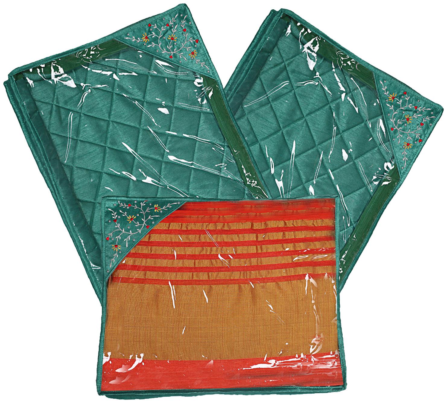 

Kuber Industries Silk 3 Pieces Single Packing Saree Cover (Green) -CTLTC10605 CTHH12078