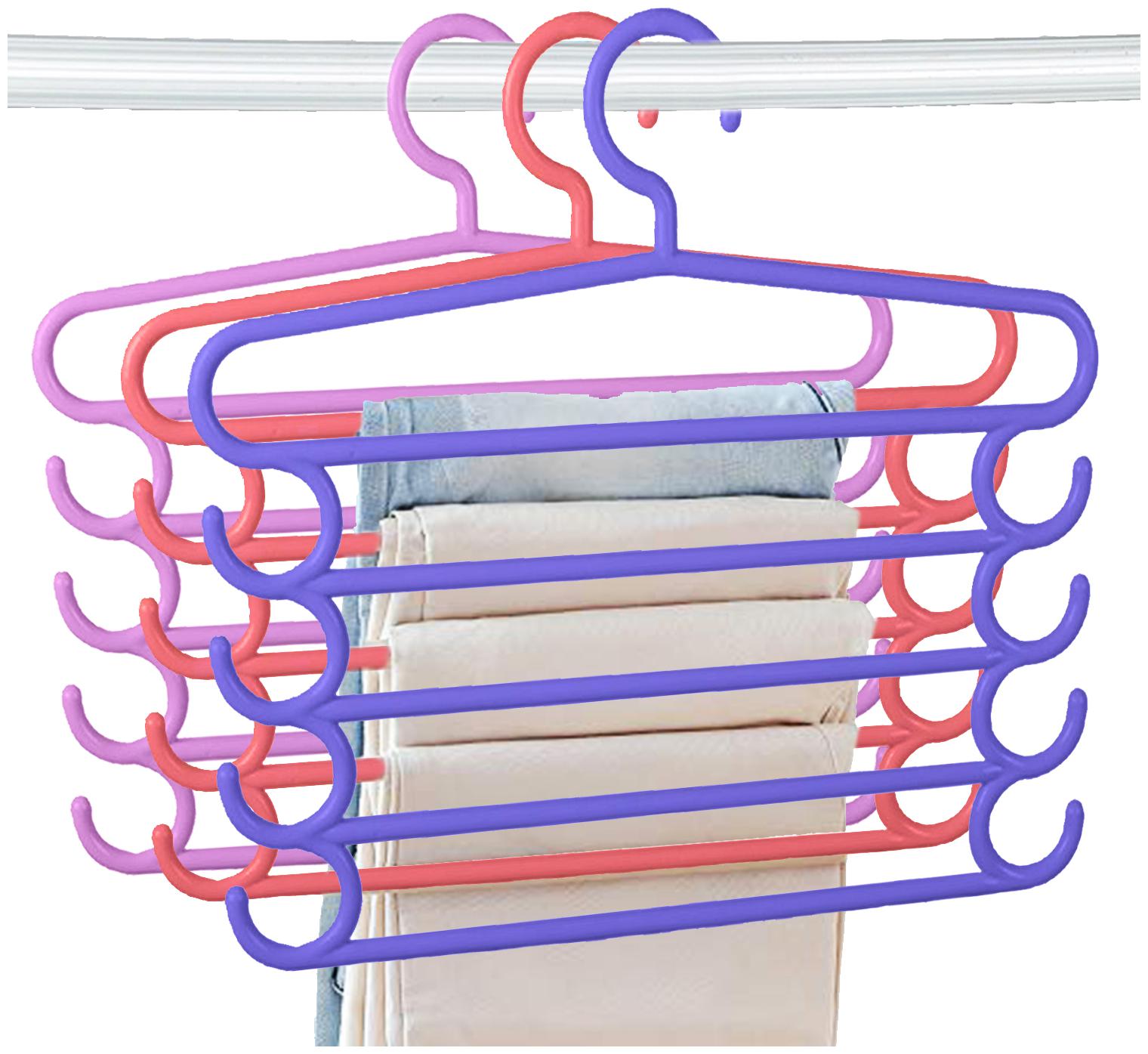 

Kuber Industries Five Layers 3 pcs Plastic Clothes Hangers Pants Storage Hangers Cloth Rack Multilayer Storage Scarf Tie Rack Hanger(MultiColor) - CTHH14564