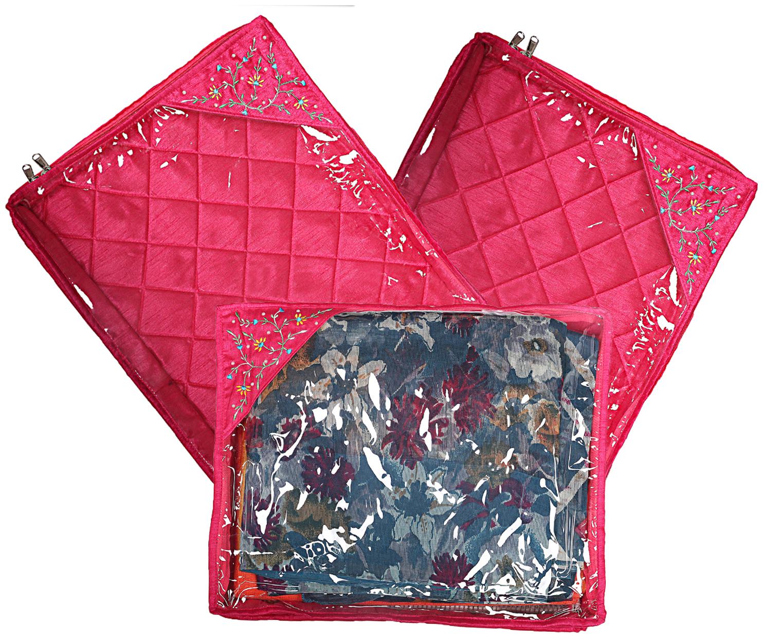 

Kuber Industries Silk 3 Pieces Single Packing Saree Cover (Pink) -CTLTC10611 CTHH12084