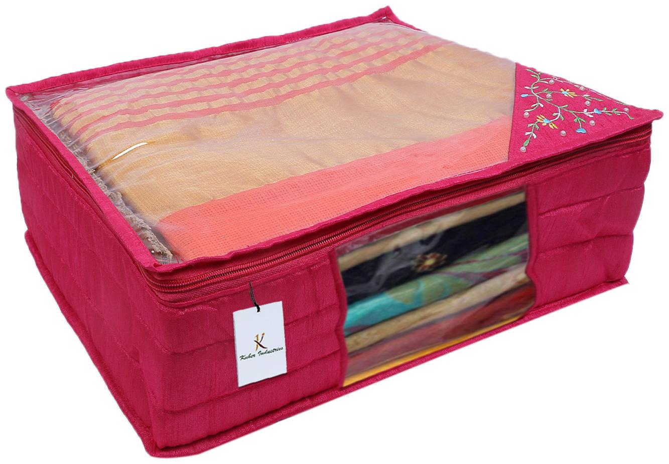 

Kuber Industries 3 layered Quilted Silk Saree Cover (Pink) - CTHH21513