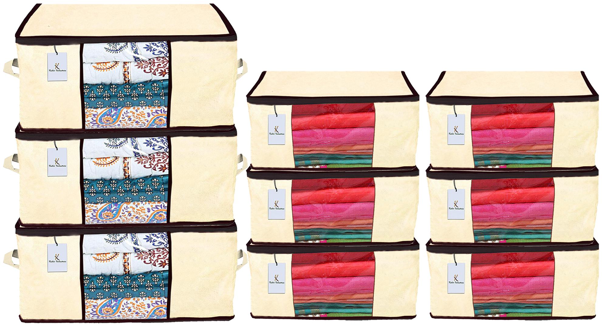 

Kuber Industries Non Woven 6 pcs Saree Cover And 3 pcs Underbed Storage Bag Cloth Organizer For Storage Blanket Cover Combo Set (Ivory) - CTHH17901