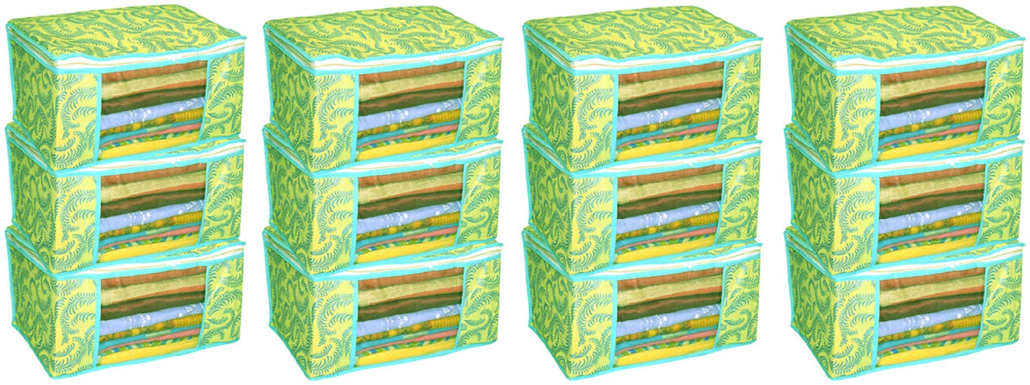 

Kuber Industries Metallic Print 12 pc Non woven Saree Cover Set Green CTHH10186