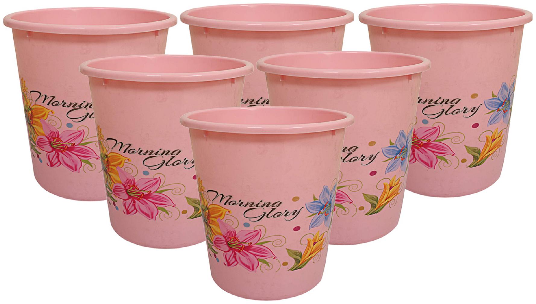 

Kuber Industries Plastic Exclusive 6 Pcs Virgin Floral Dustbin Garbage Bin 5 L Pink- CTHH22355