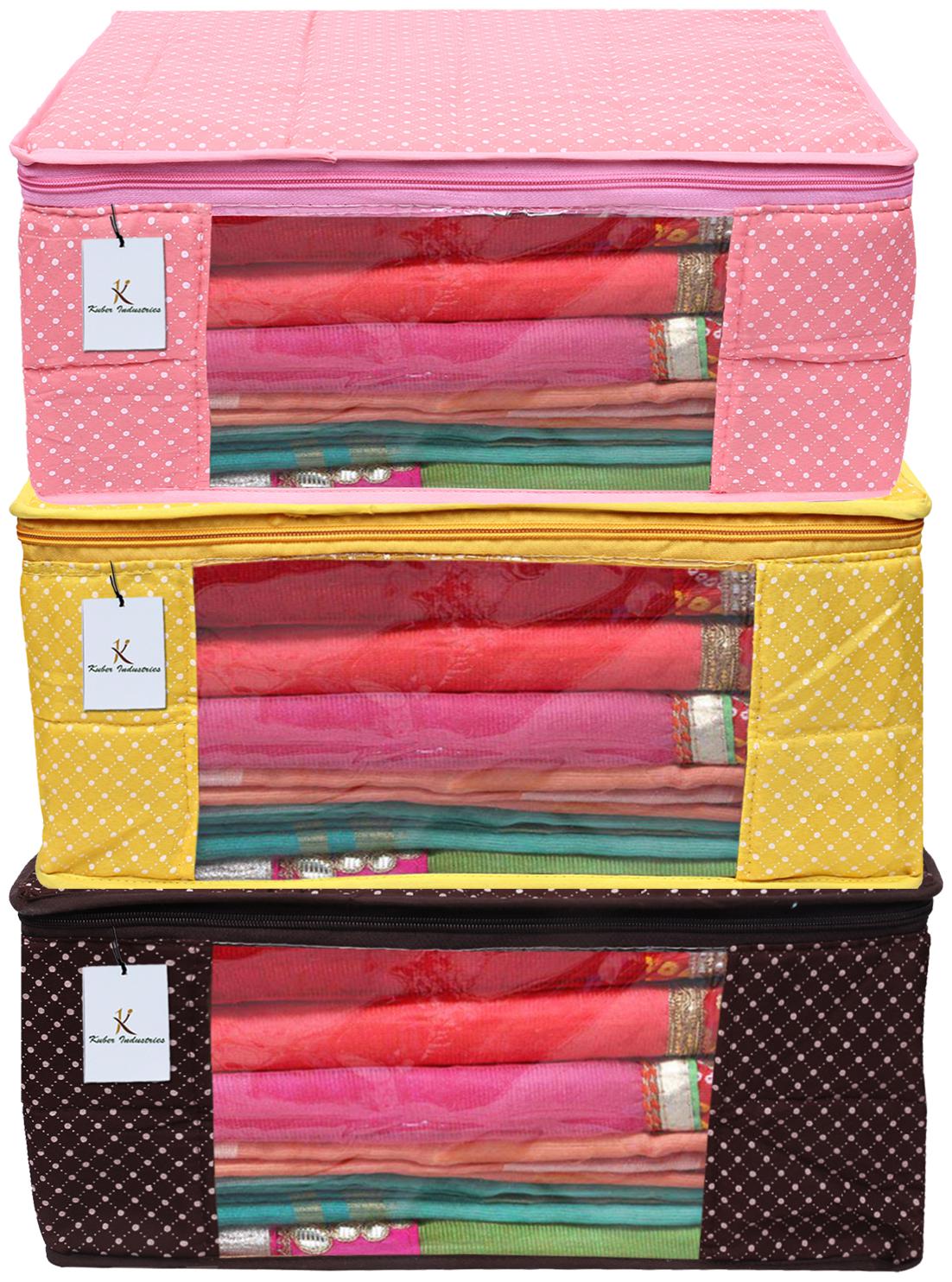 

Kuber Industries Polka Dots 3 Piece Cotton 3 Layered Quilted Saree Cover Peach Yellow Brown- CTHH22340