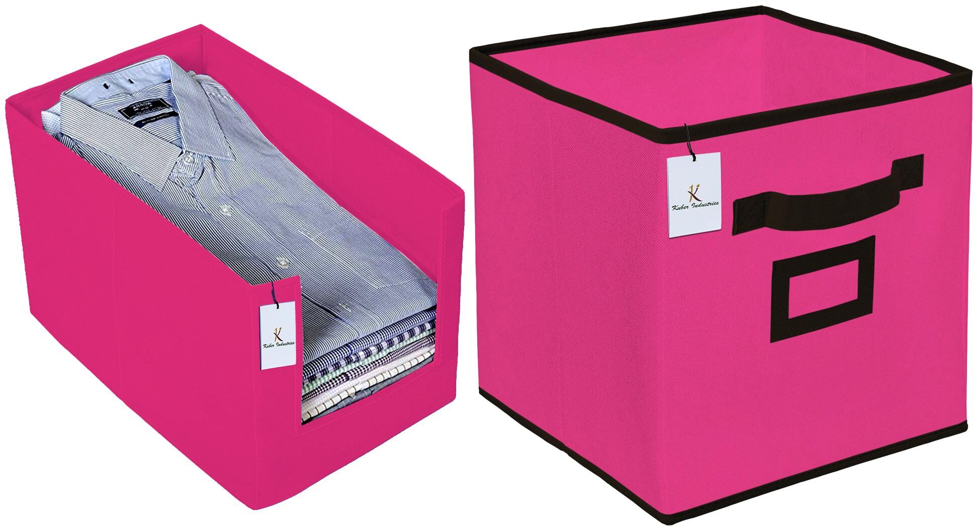 

Kuber Industries Non Woven 1 pc Shirt Stacker Wardrobe Organizer And 1 pc Large Foldable Storage Organiser Cubes Boxes (Pink) - CTHH17749