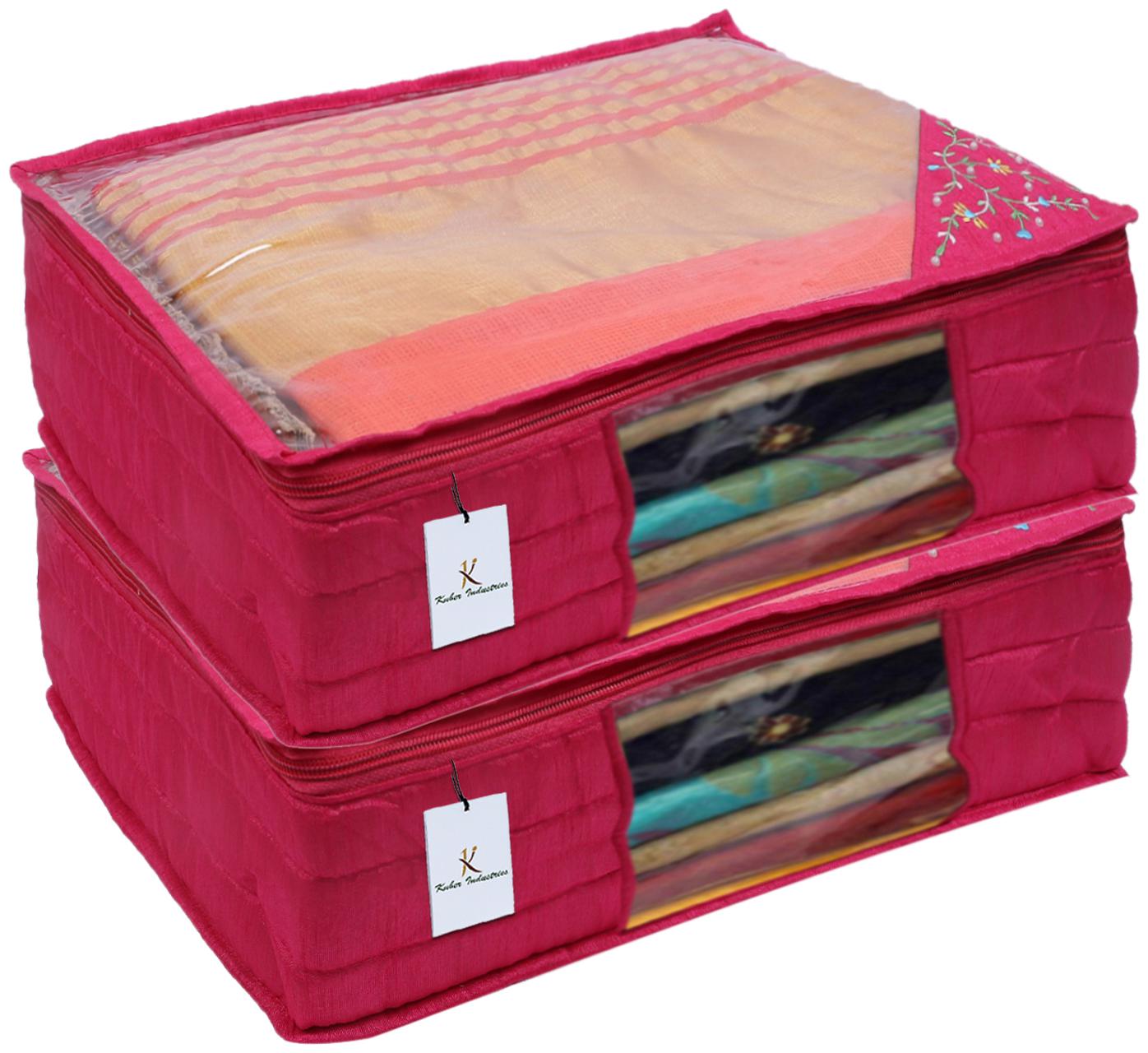 

Kuber Industries 3 layered Quilted Silk 2 Pieces Saree Cover (Pink) -CTLTC10628 CTHH12101