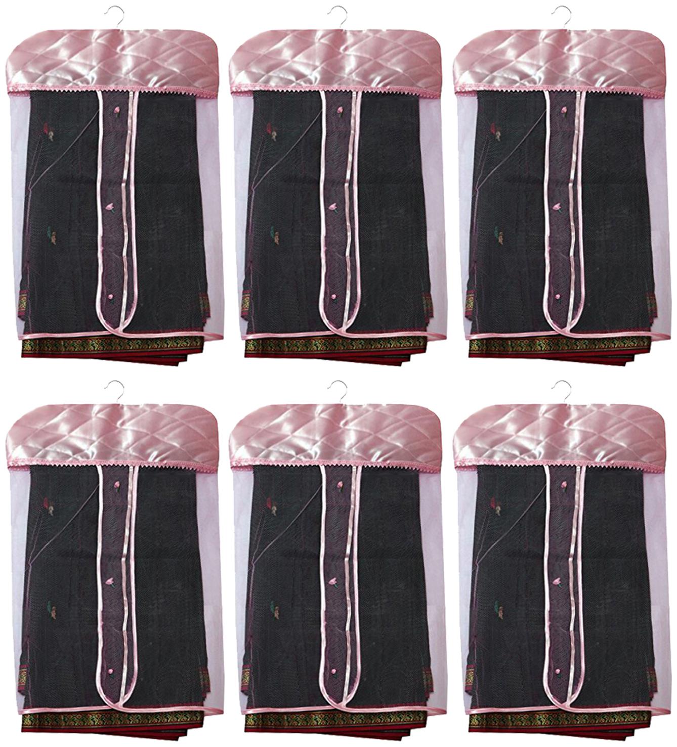

Kuber Industries Satin 6 Pieces Hanging Saree Cover Set (Pink)- CTHH22076