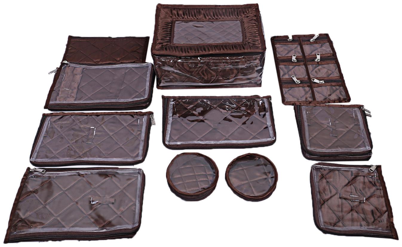 

Kuber Industries Laminated Satin Locker Jewellery Kit (Brown) 12 Pouches- CTHH12718