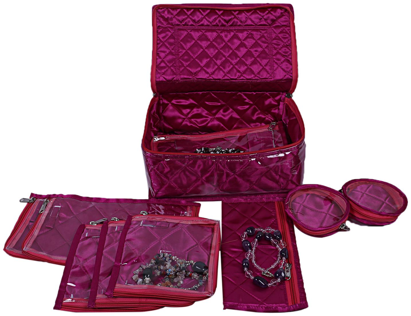 

Kuber Industries Satin Locker Jewellery Kit with 12 Pouches (Pink)- CTHH20049