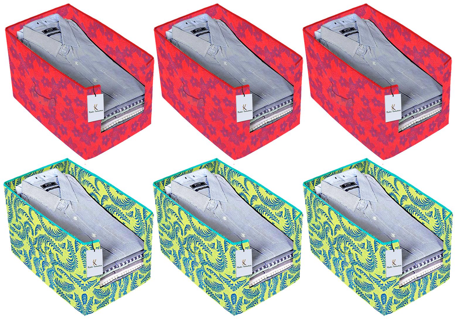 

Kuber Industries Metalic Printed 6 pc Non Woven Shirt Stacker Wardrobe Organizer Set (Green Red) - CTHH16682