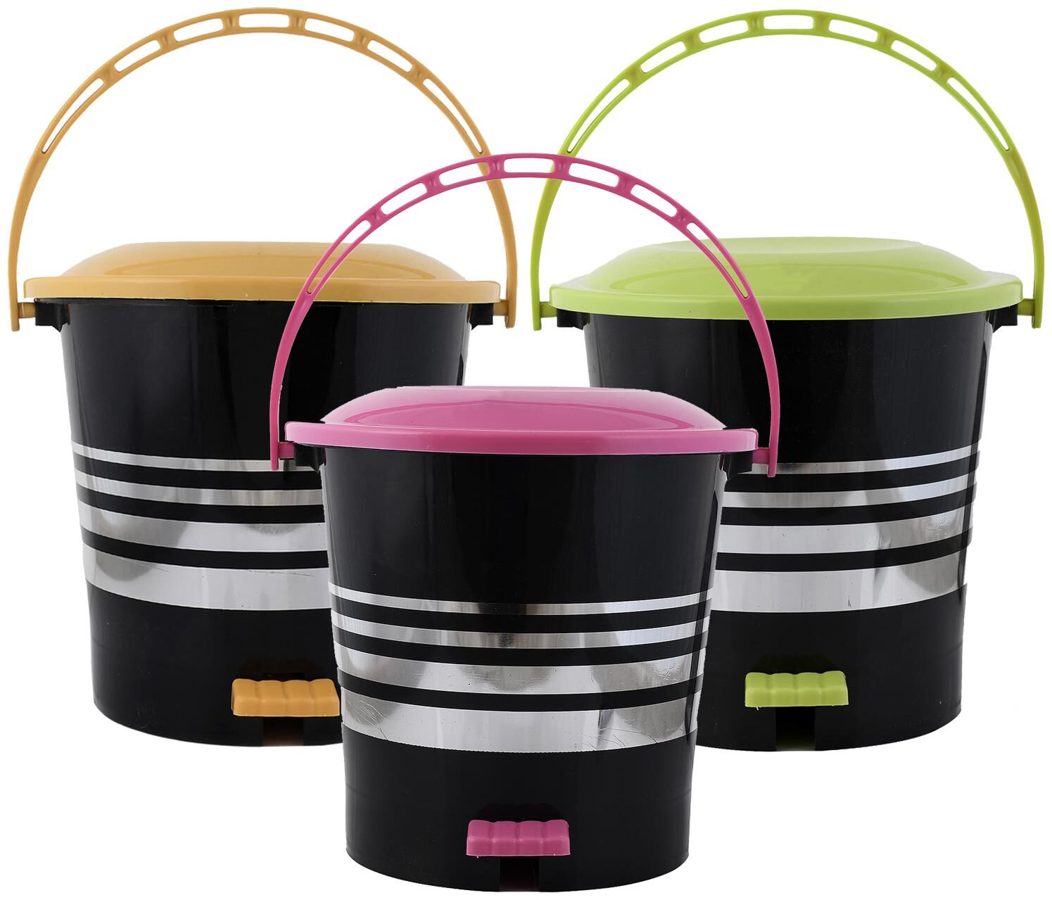 

Kuber Industries 3 pcs Plastic Dustbin Garbage Bin with Handle 5 L (Yellow Pink Green) - CTHH17383